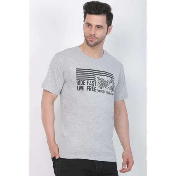 Men's Cotton Jersey Round Neck Printed Tshirt (Grey Melange)
