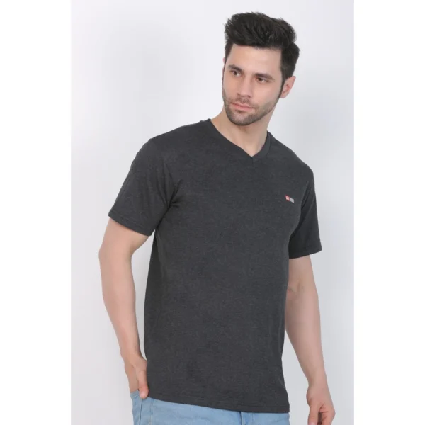 Men's Cotton Jersey V Neck Plain Tshirt (Charcoal Melange)