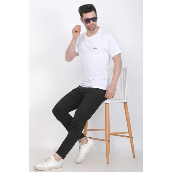 Men's Cotton Jersey V Neck Plain Tshirt (White)