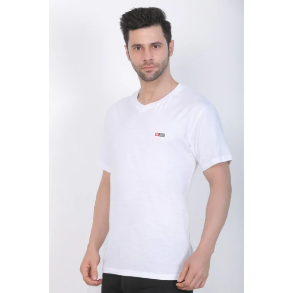 Men's Cotton Jersey V Neck Plain Tshirt (White)