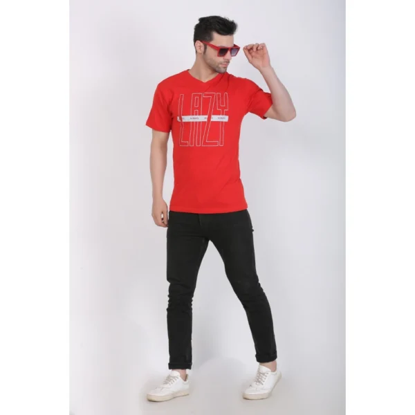 Men's Cotton Jersey V Neck Printed Tshirt (Red)