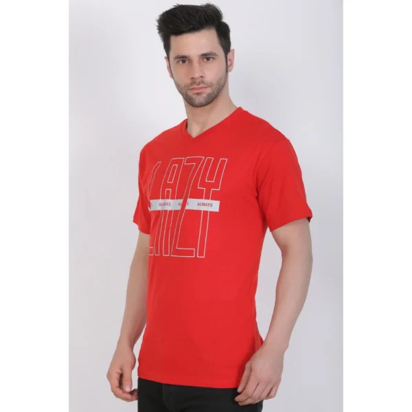 Men's Cotton Jersey V Neck Printed Tshirt (Red)