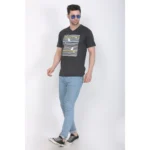 Men's Cotton Jersey V Neck Printed Tshirt (Charcoal Melange)