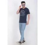 Men's Cotton Jersey V Neck Printed Tshirt (Navy)