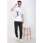 Men's Cotton Jersey V Neck Printed Tshirt (White)