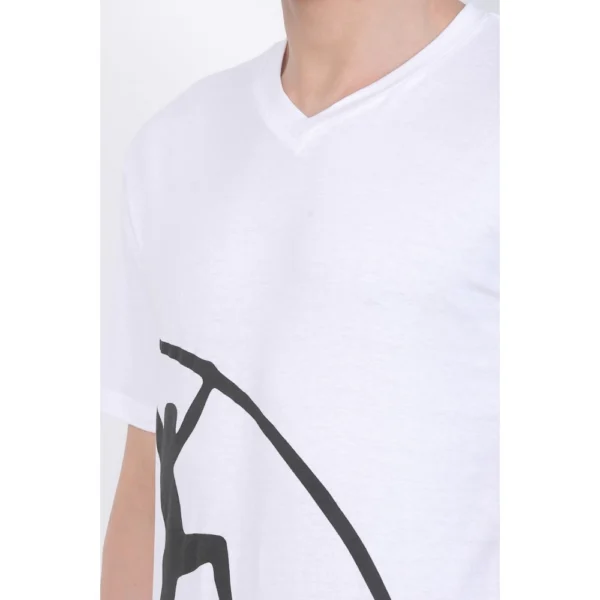 Men's Cotton Jersey V Neck Printed Tshirt (White)