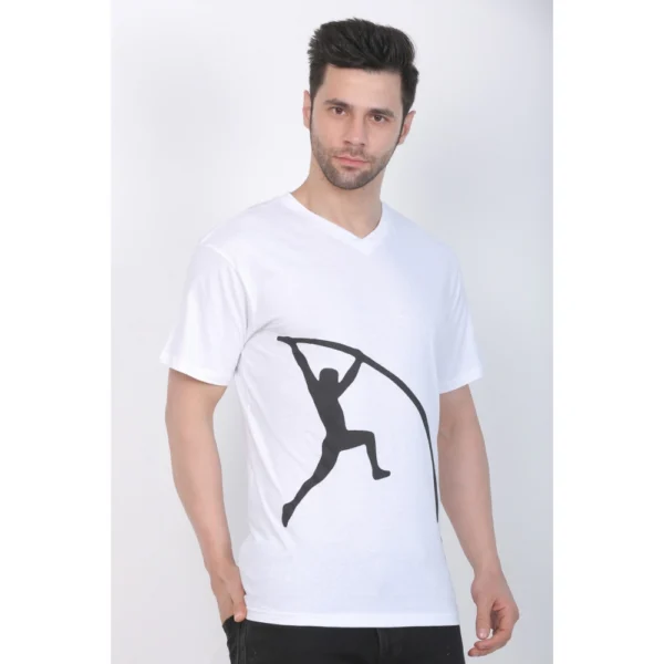 Men's Cotton Jersey V Neck Printed Tshirt (White)