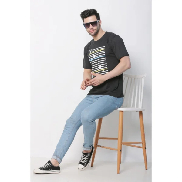 Men's Cotton Jersey Round Neck Printed Tshirt (Charcoal Melange)