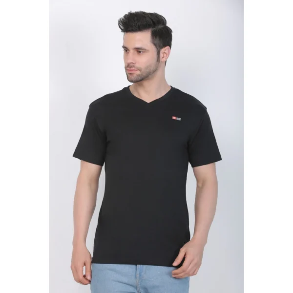 Men's Cotton Jersey V Neck Plain Tshirt (Black)
