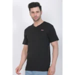 Men's Cotton Jersey V Neck Plain Tshirt (Black)