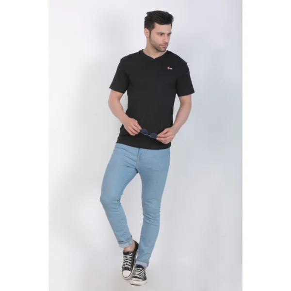 Men's Cotton Jersey V Neck Plain Tshirt (Black)