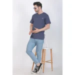 Men's Cotton Jersey V Neck Plain Tshirt (Blue Melange)