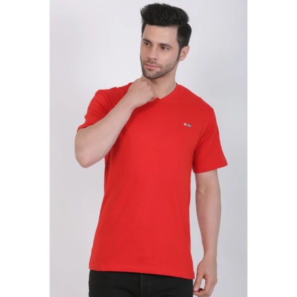 Men's Cotton Jersey V Neck Plain Tshirt (Red)