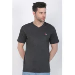 Men's Cotton Jersey V Neck Plain Tshirt (Charcoal Melange)