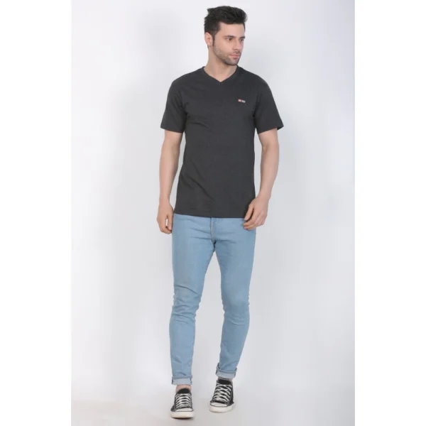 Men's Cotton Jersey V Neck Plain Tshirt (Charcoal Melange)