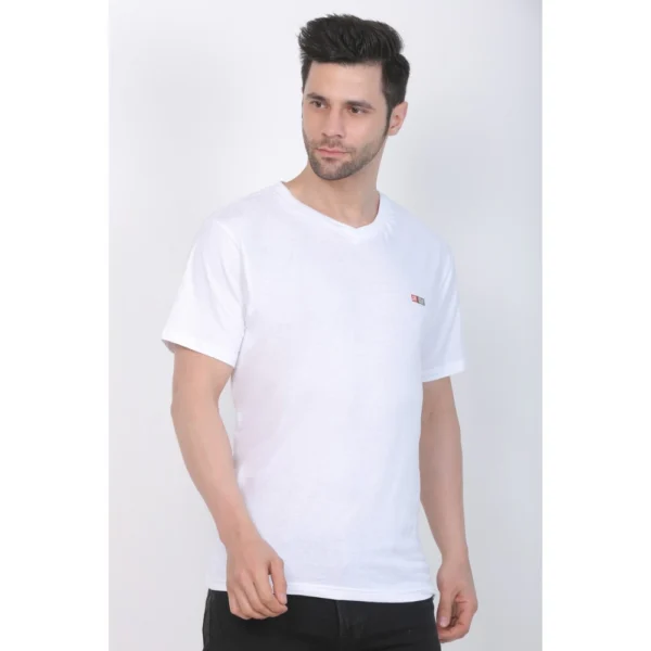 Men's Cotton Jersey V Neck Plain Tshirt (White)