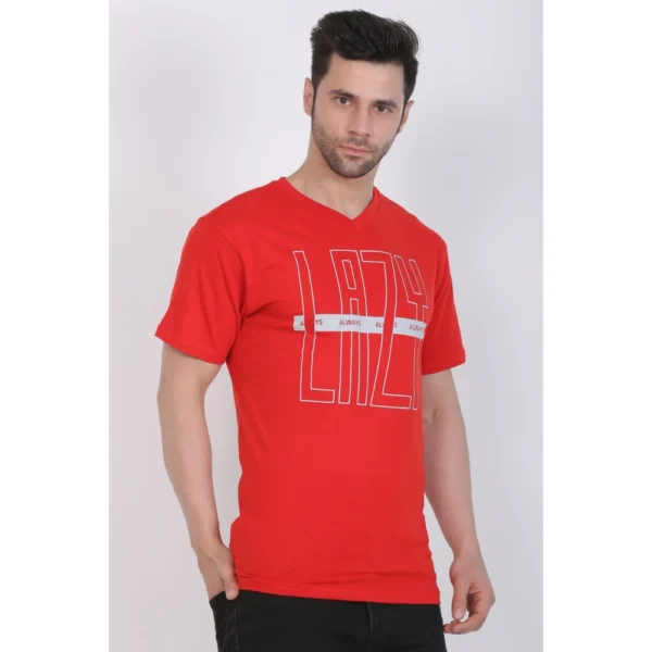 Men's Cotton Jersey V Neck Printed Tshirt (Red)