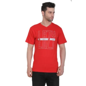 Men's Cotton Jersey V Neck Printed Tshirt (Red)