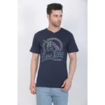 Men's Cotton Jersey V Neck Printed Tshirt (Navy)