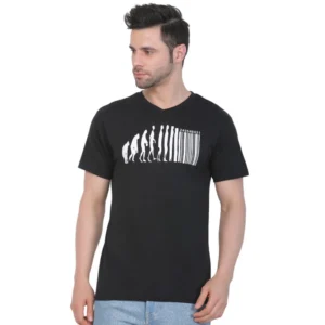 Men's Cotton Jersey V Neck Printed Tshirt (Black)