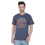 Men's Cotton Jersey V Neck Printed Tshirt (Blue Melange)