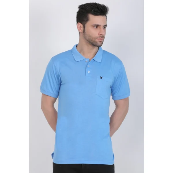 Men's Poly Viscose Polo Plain Tshirt (Blue Melange)