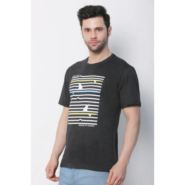 Men's Cotton Jersey Round Neck Printed Tshirt (Charcoal Melange)
