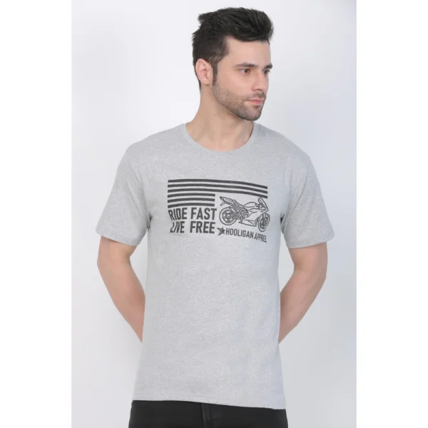 Men's Cotton Jersey Round Neck Printed Tshirt (Grey Melange)