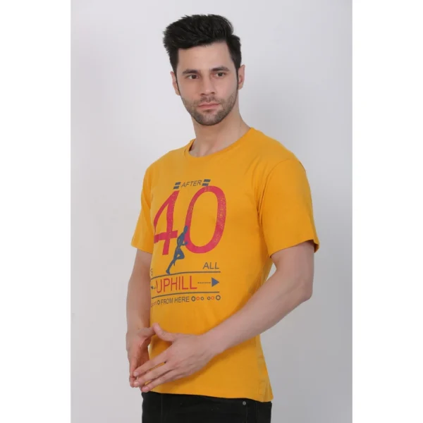 Men's Cotton Jersey Round Neck Printed Tshirt (Mustard Yellow)