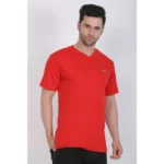 Men's Cotton Jersey V Neck Plain Tshirt (Red)