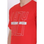 Men's Cotton Jersey V Neck Printed Tshirt (Red)
