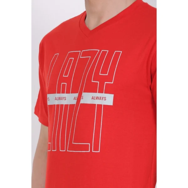 Men's Cotton Jersey V Neck Printed Tshirt (Red)
