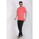 Men's Poly Viscose Polo Plain Tshirt (Red Melange)