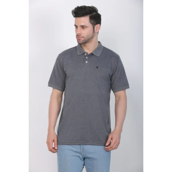 Men's Poly Viscose Polo Plain Tshirt (Charcoal Melange)