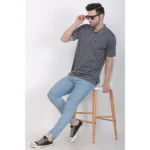 Men's Poly Viscose Polo Plain Tshirt (Charcoal Melange)