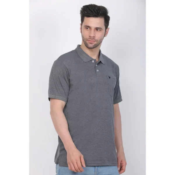 Men's Poly Viscose Polo Plain Tshirt (Charcoal Melange)
