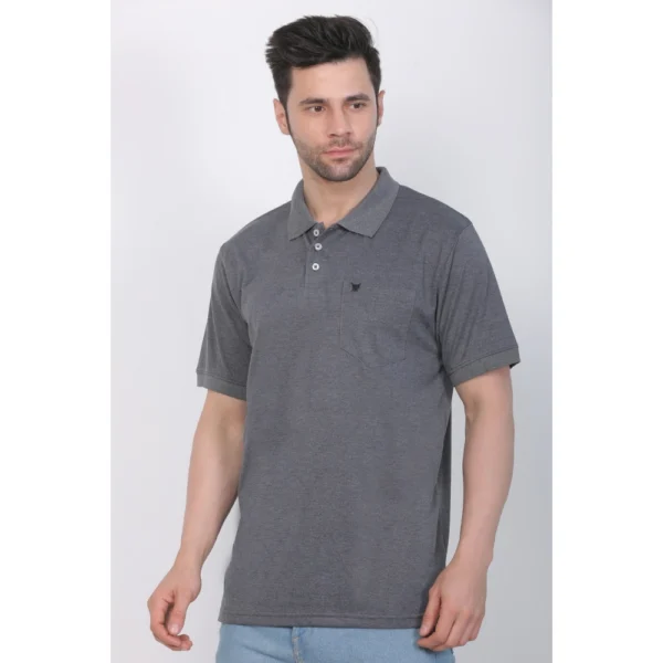 Men's Poly Viscose Polo Plain Tshirt (Charcoal Melange)