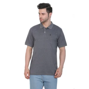 Men's Poly Viscose Polo Plain Tshirt (Charcoal Melange)