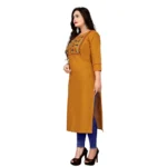 Women's Cotton Embroidery Straight Kurti (Mustard Yellow)
