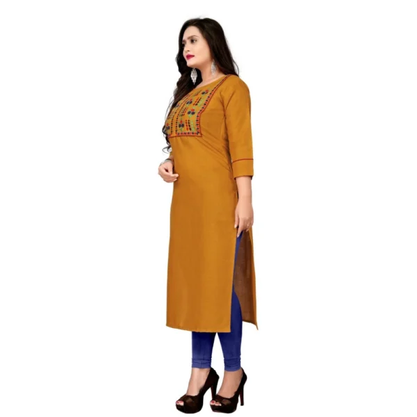 Women's Cotton Embroidery Straight Kurti (Mustard Yellow)
