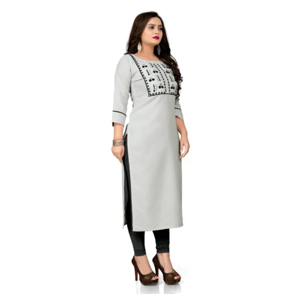 Women's Cotton Embroidery Straight Kurti (Cream)