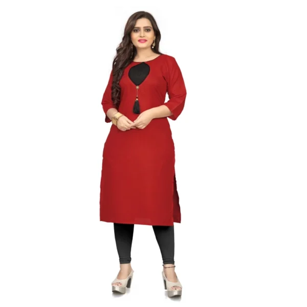 Women's Cotton Solid A-Line Kurti (Red)