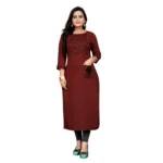Women's Cotton Embroidery Straight Kurti (Maroon)