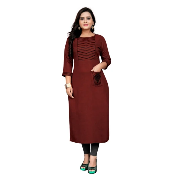 Women's Cotton Embroidery Straight Kurti (Maroon)