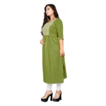 Women's Cotton Embroidery Straight Kurti (Light Green)