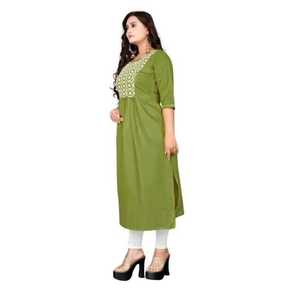 Women's Cotton Embroidery Straight Kurti (Light Green)