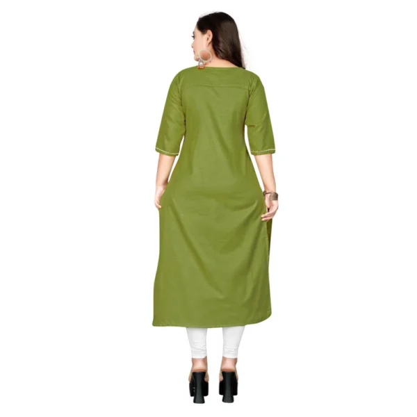 Women's Cotton Embroidery Straight Kurti (Light Green)