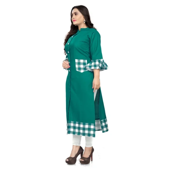 Women's Cotton Digital Printed Straight Kurti (Turquoise Green)