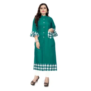 Women's Cotton Digital Printed Straight Kurti (Turquoise Green)