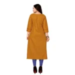 Women's Cotton Embroidery Straight Kurti (Mustard Yellow)